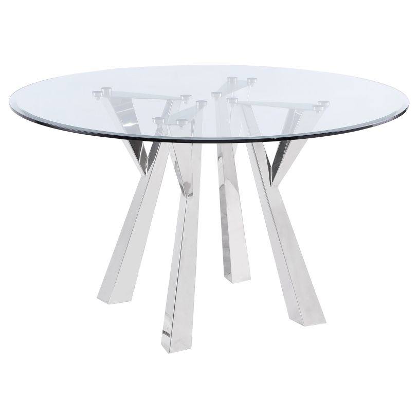 Coaster Alaia Round Glass Top Dining Table Clear and Chrome in Chrome 190710