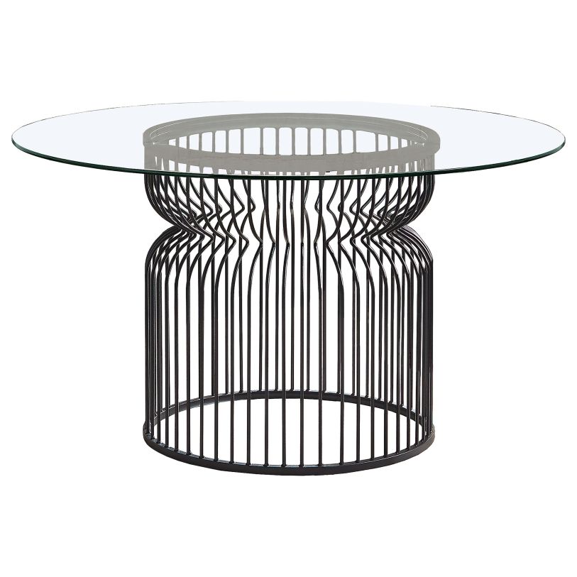 Coaster Granvia Round Glass Top Dining Table Clear and Gunmetal in Gunmetal 193511BG