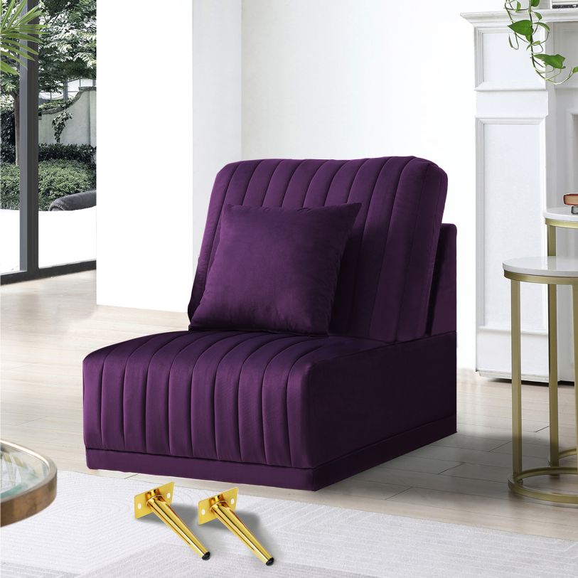 UI Furniture | Purple Velvet Accent Chair w/ Gold Legs, Not Sold Separately, Needs To Be Combined w/ Other Parts Or Multiple Seats W71457980