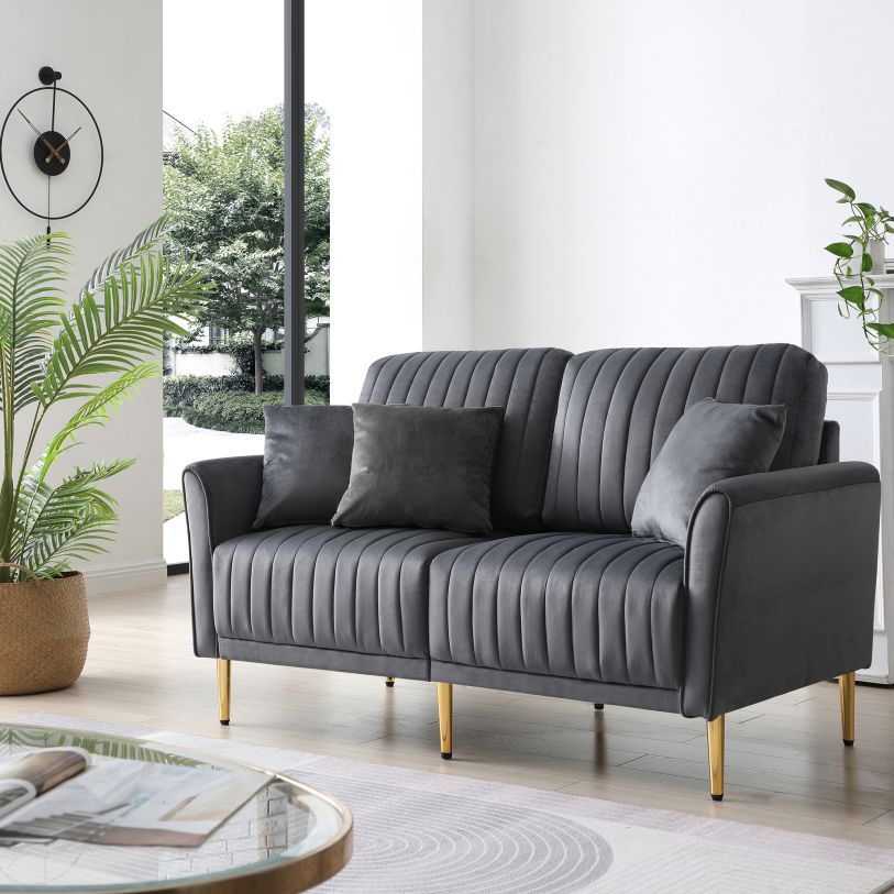 UI Furniture | Charcoal Grey 2 Seat Round Arm w/ Channel Tufted Loveseat W714S00069