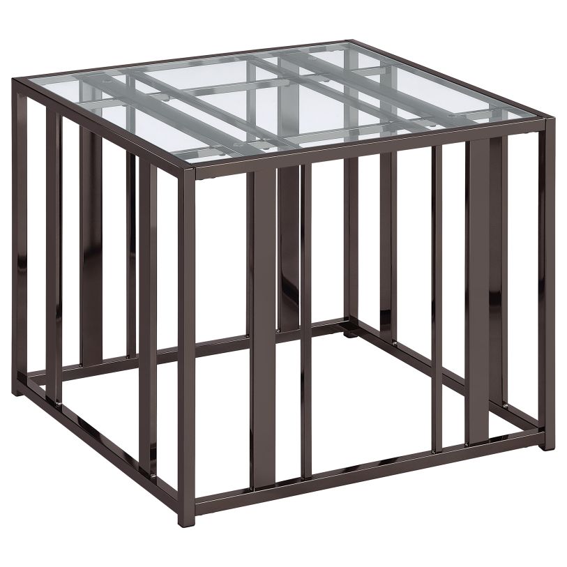 Coaster Adri Rectangular Glass Top End Table Clear and Black Nickel in Black Nickel 708357