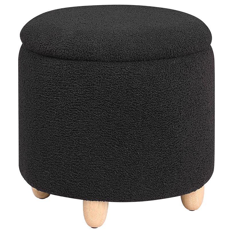 Coaster Valia Faux Sheepskin Upholstered Round Storage Ottoman Black in Black 910227