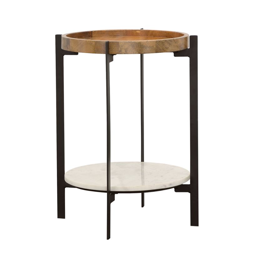 Coaster Adhvik Round Accent Table with Marble Shelf Natural and Black in Natural 931218