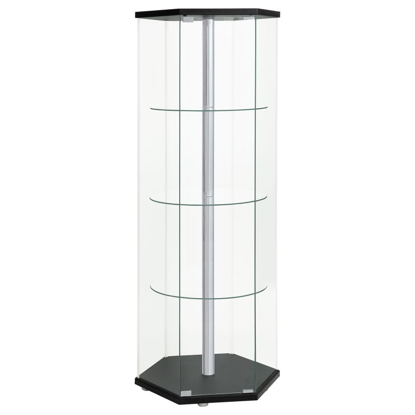 Coaster Zahavah 4-shelf Hexagon Shaped Curio Cabinet Black and Clear in Black 950276