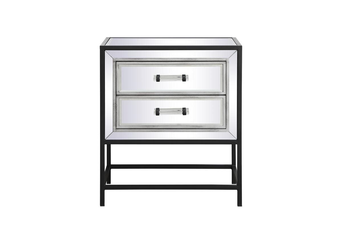 Elegant 21 In. Mirrored Two Drawers End Table in Black MF73016BK CODE:UNIV20 for 20% Off