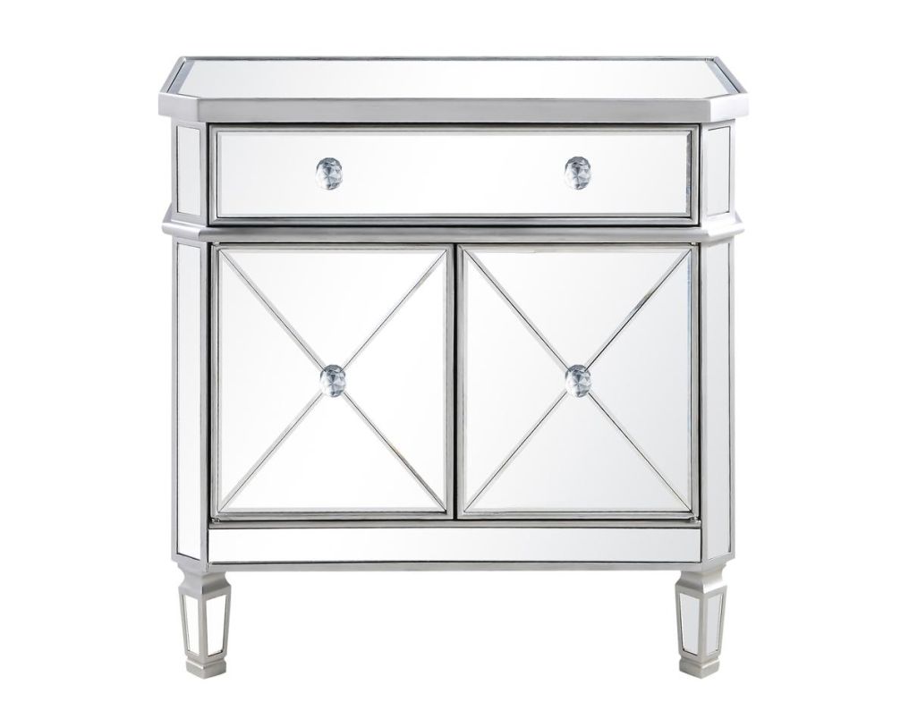 Elegant 1 Drawer 2 Door Cabinet 32 In. x 16 In. x 32 In. in Silver Clear MF6-1002SC CODE:UNIV20 for 20% Off