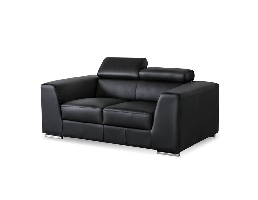 Mobital Icon Loveseat Black Premium Leather Polished Steel Legs LOV-ICON-BLAC-PREMI