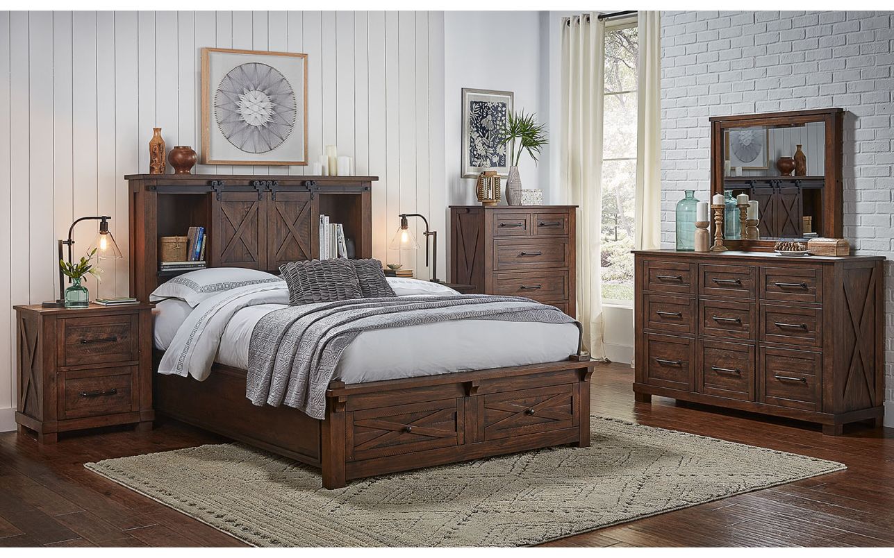 Sun Valley 4-Piece Storage Bedroom Set in Rustic Timber